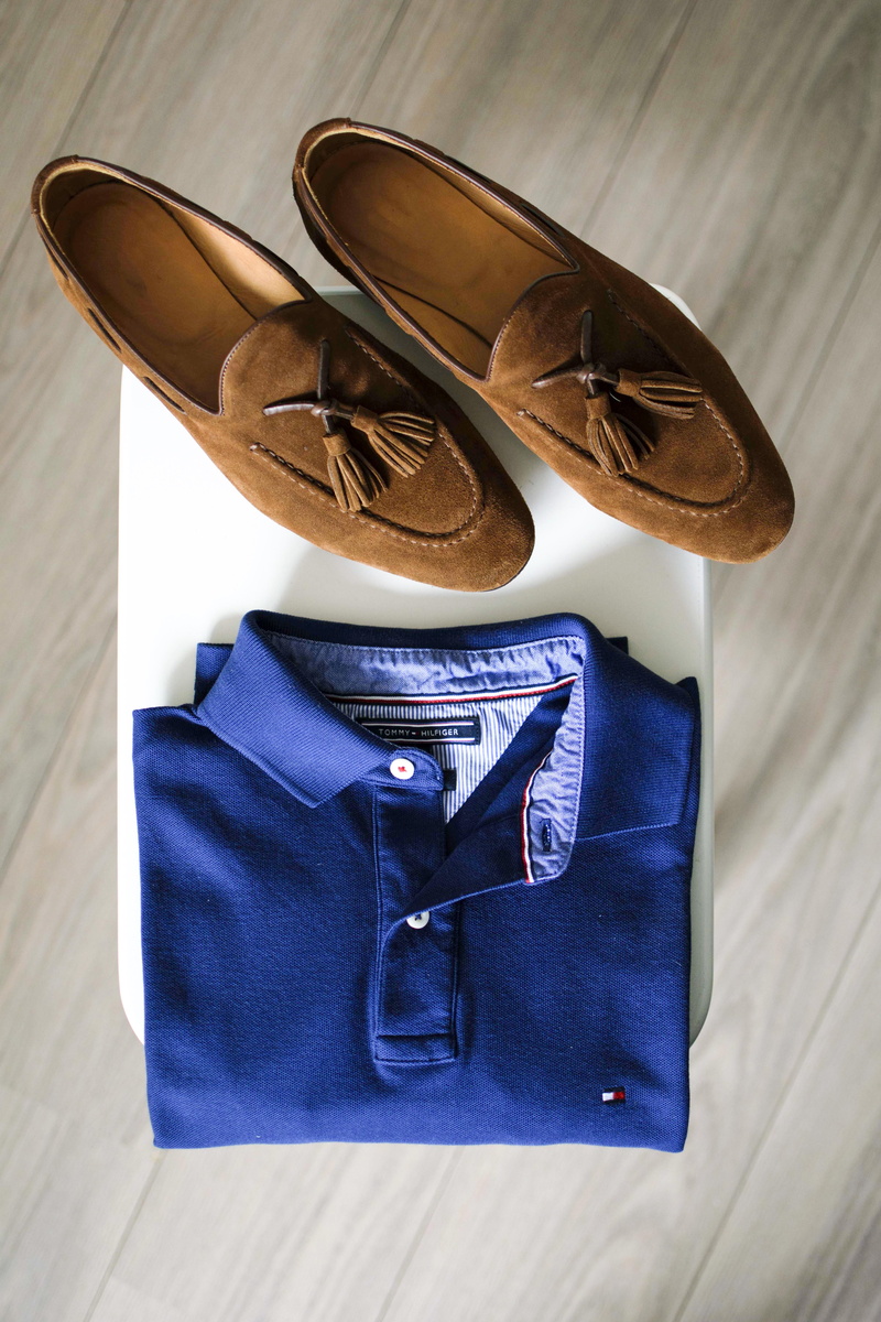 blue, table, purple, still life, indoors, shoe, moccasin, hilfiger, shirt, suede, sunglasses, high angle view, white, menswear, tasseled, pavement, personal accessory