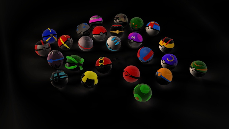 art, hd, pokemon, anime, pokeballs, Black, 1080P