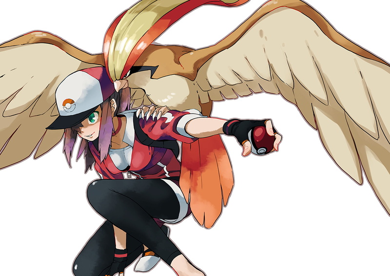 Wings, Pokeball, 1080P, Tail, Pidgeot (Pokémon), Green Eyes, Smile, Pantyhose, Glove, Pokémon, Cap, Bird, Purple Hair