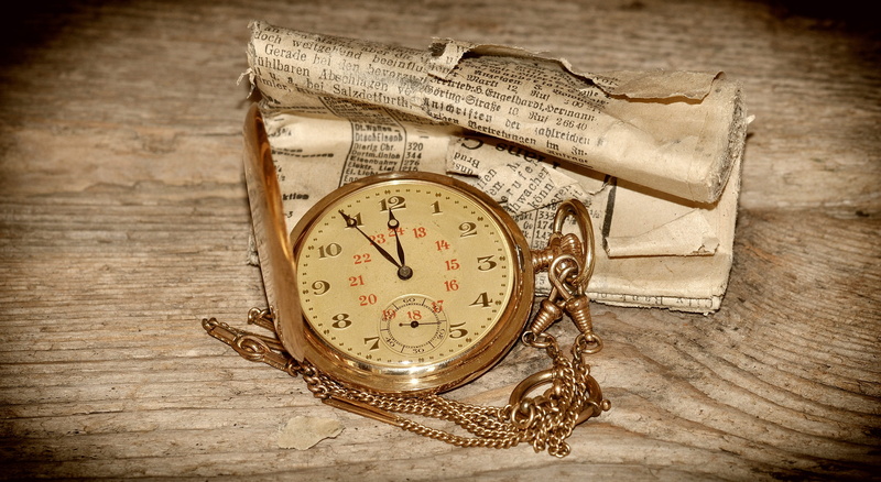 pocket watch, number, hour hand, beside, watch, indoors, ornate, newspaper, wood, clock hand, old-fashioned, time, close-up, minute hand, clock, paper