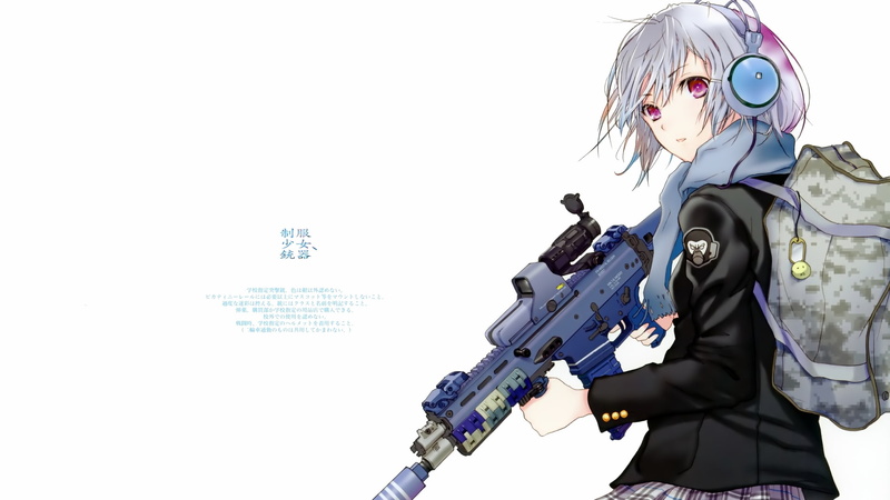cartoon/comic, character, anime, woman, white, fuyuno, hd, haired, picture, rifle, haruaki, 1080P
