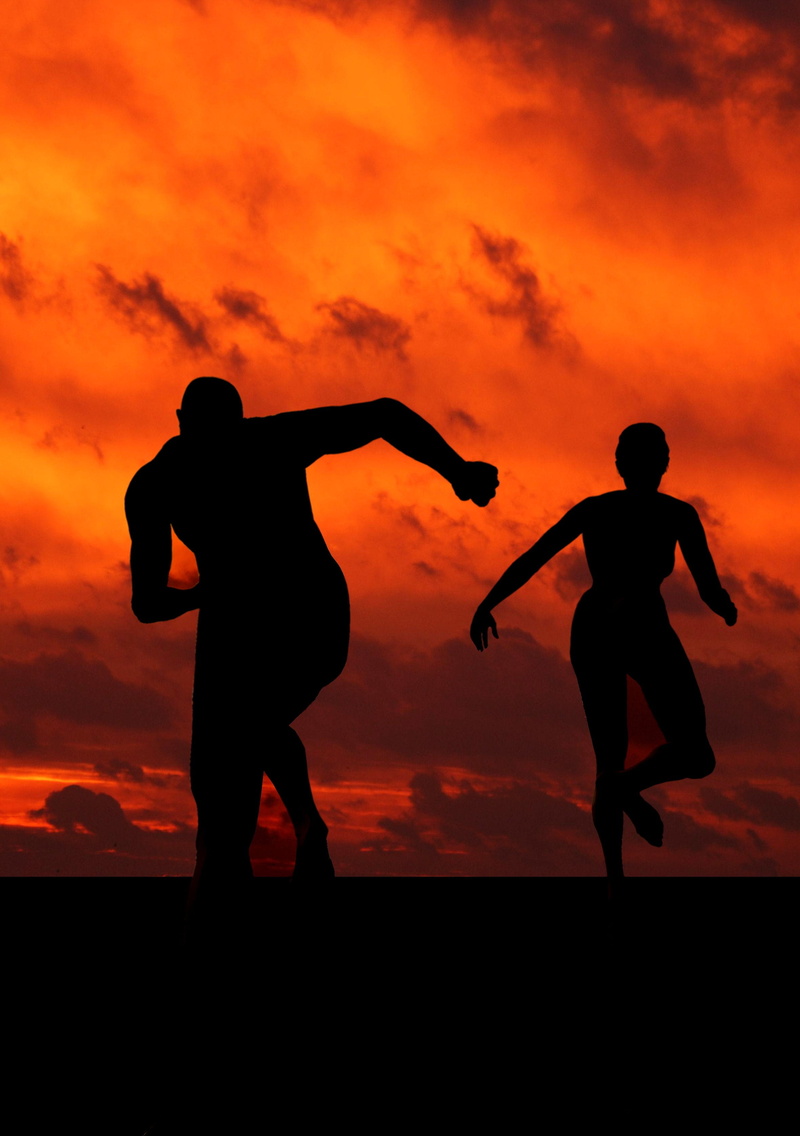 standing, togetherness, male, people, silhouette, real people, runners, full length, 2K, son, two people, person, leisure activity, sport, fast, orange color