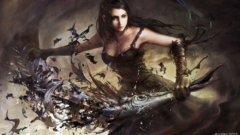 Gothic, Fish, Girl, application, Dark, game, screenshot, 720P