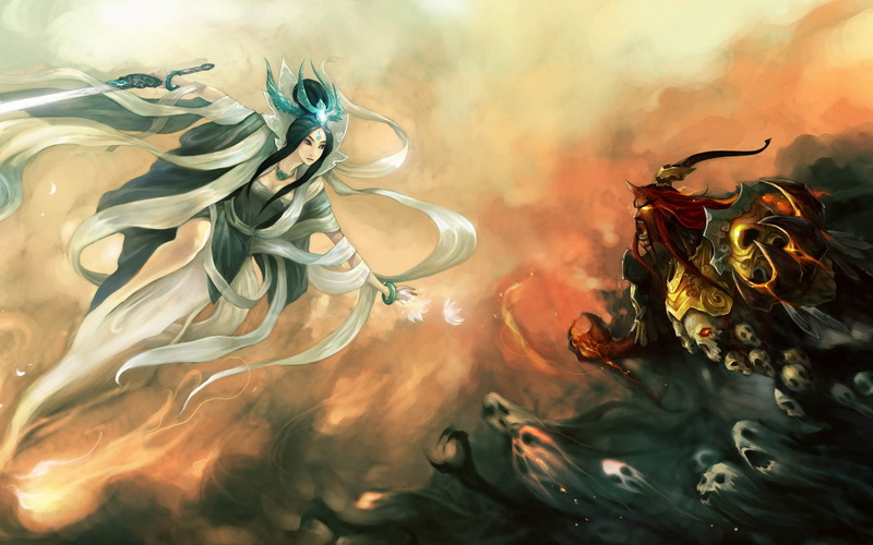 girl, sword, 1080P, magic, the demon, Art, skull, the opposition, ghosts