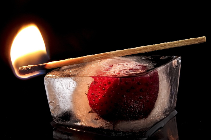 fire, 2K, alcohol, no people, burning, flame, refreshment, studio shot, household equipment, drink, matches, cocktail, fruit, drinking glass, strawberries