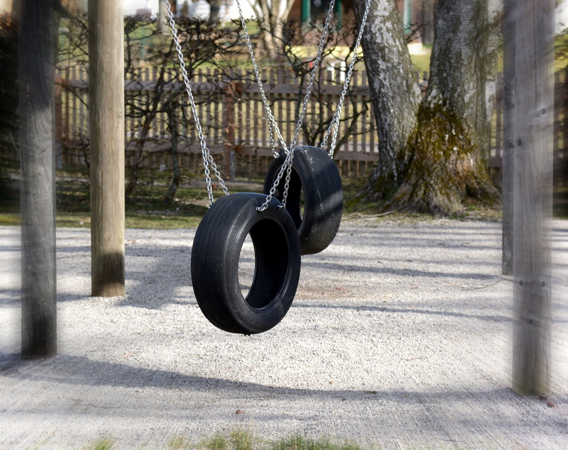 transportation, land, no people, lonely, tree, black color, tree trunk, tire swing, trunk, outdoors, day, chains swing, plant, growth, rocking mature, focus on foreground