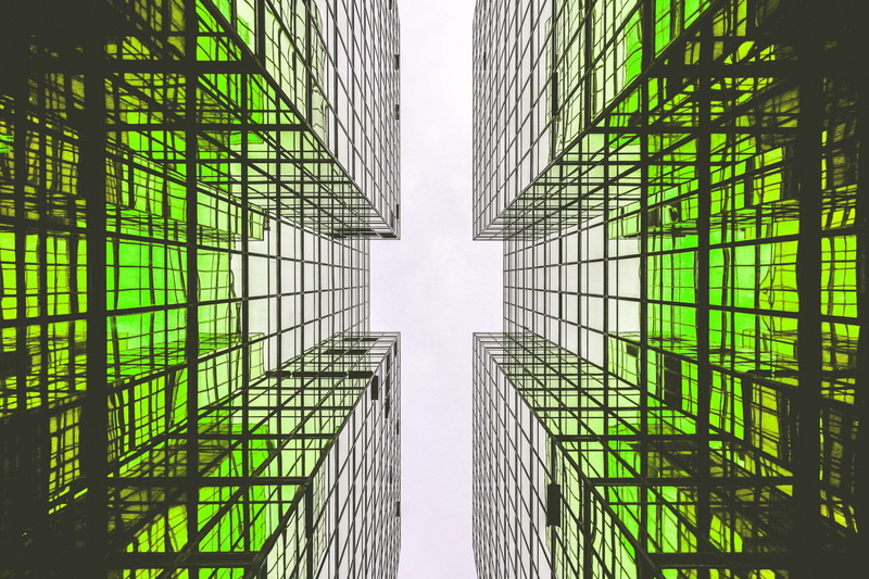 architecture, building exterior, skyscraper, greenery, green color, trend color 2017, no people, tower, building, outdoors, sky, 4K, glass, day, geometric shape