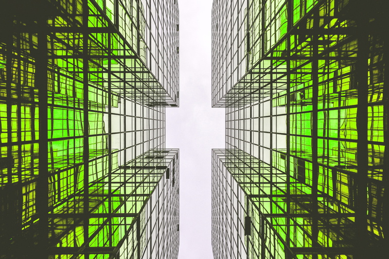 greenery, directly below, architecture, 5K, city, built structure, metal, building exterior, modern, trend, house, office building exterior, pattern, glass