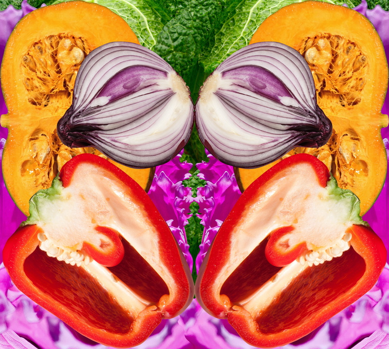 mirrored, unreal, fantastic, vegetable, paprika, close-up, kohl, multi Colored, mystery, flowering plant, people, purple, flower, food, slice, one person