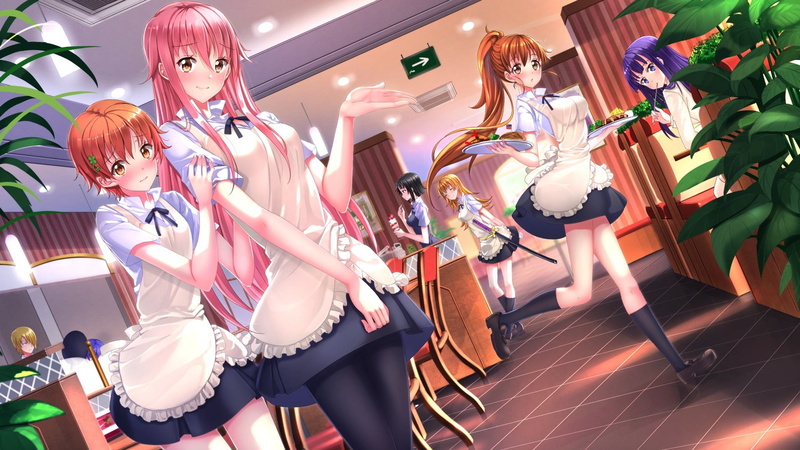 shopping, anime, leisure activity, group of people, beauty, Souma Hiroomi, Swordsouls, people, Shirafuji Kyouko, indoors, women, Working!!, Inami Mahiru