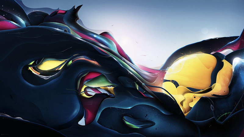 artistic, 1920x1080, 1080P, black, psychedelic, waves, painting, abstract, red, wave, water, yellow