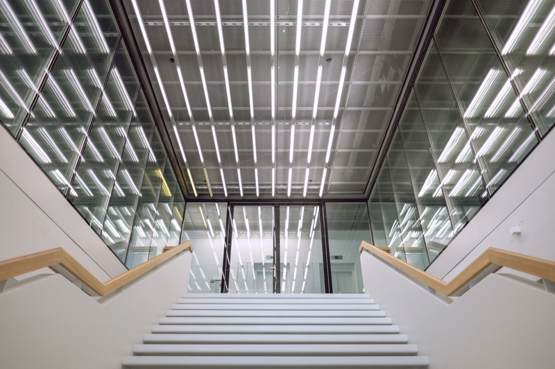 architecture, glass, brown, steps and staircases, stairs, institute, no people, steps, metal, railing, building, direction, low angle view, near, staircase