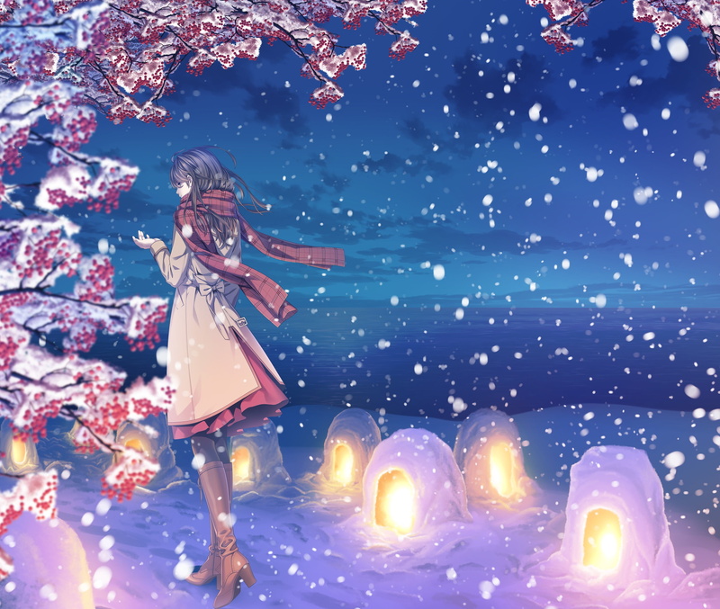 fashion model, outdoors, yuca, night, snowing, brown, fashion, elegance, dress, red, beautiful woman, girl, adult, clouds, scarf, glamour, the sky, wearing