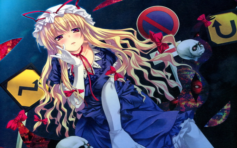 indoors, variation, illustration, high angle view, two people, character, multi colored, people, girl, 1080P, wearing, blond, carnival, touhou collection