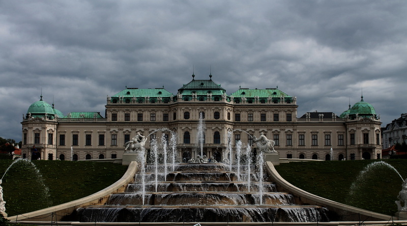 Travel, nature, history, building exterior, mansion, built structure, fountain, vienna, tourism, belvedere palace, green, Building, Austria, facade, sky