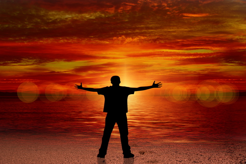 sunset, happy, men, man, embrace, dreams, tranquil scene, water, real people, nature, luck, outdoors, silhouettes, 5K, sea, lifestyles, photo, arms outstretched