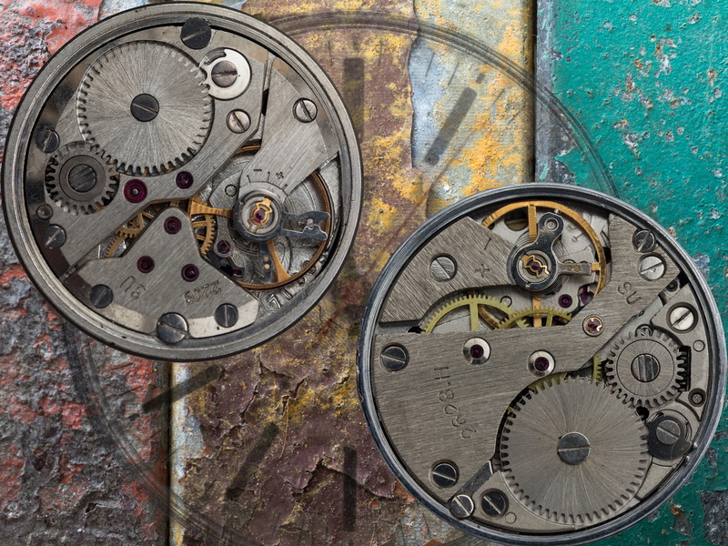 machine part, round, complexity, close-up, geometric shape, time, metal, bad condition, antique, two, gray, pocket watch, obsolete, gear, movement, rusty