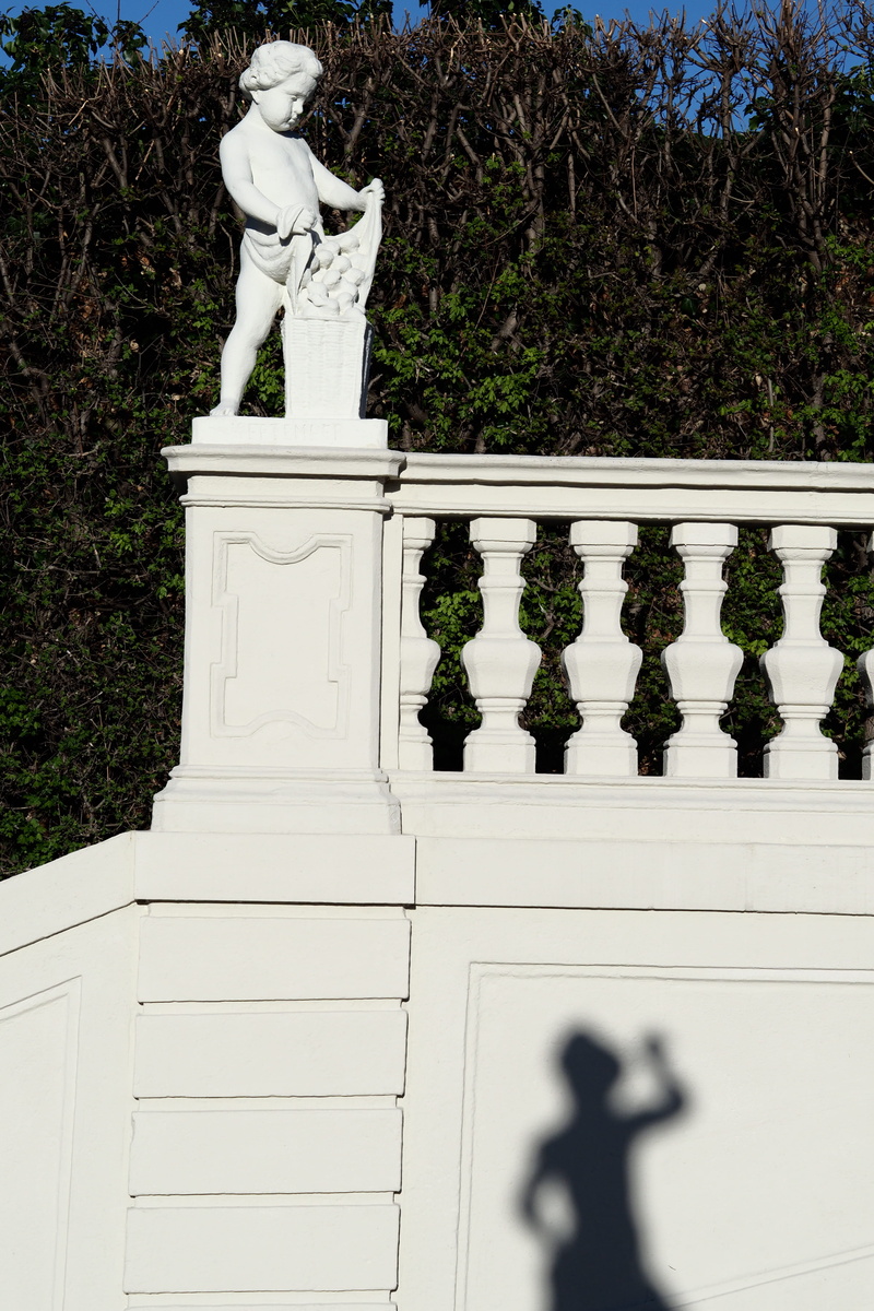female likeness, shadow, outdoors, 5K, creativity, art and craft, sunlight, vienna, craft, belvedere, representation, plant, sculpture, statue, no people