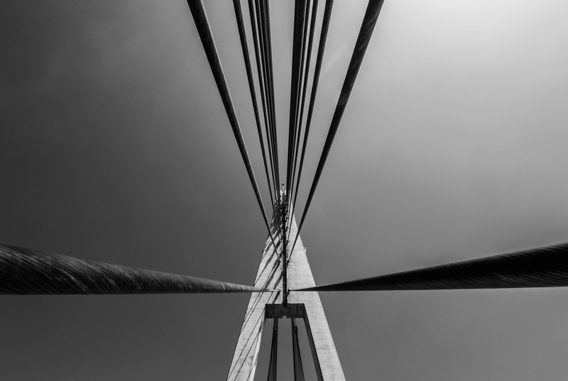 construction, geometric, alloy, 5K, steel, tall - high, minimalism, black and white, architecture, directly below, no people, outdoors, pattern, modern
