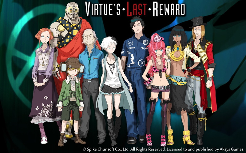 Quark (Zero Escape), Phi (Zero Escape), Clover Field, Junpei Tenmyouji, Virtues Last Reward, K (Zero Escape), Alice (Zero Escape), Dio (Zero Escape), Video Game