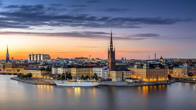sweden, built structure, no people, malaren, illuminated, dusk, government, outdoors, transportation, sunset, lake malaren, skyline, travel, evening, sky