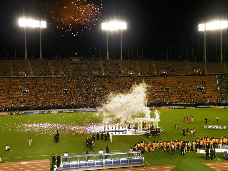 group of people, outdoors, soccer, awards, stadium, world, confetti, night, competition, players, fifa, sports, grass, field, championship, sport, ceremony