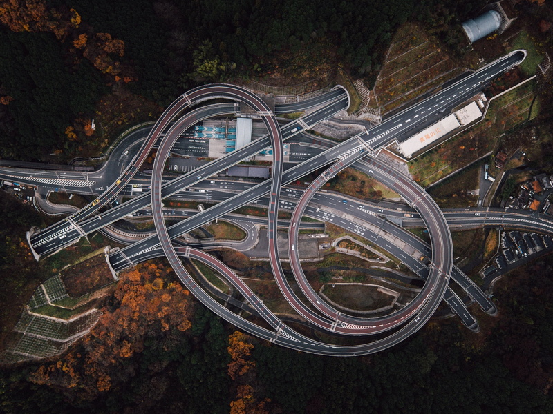 highway, bird view, japan, crossroads, road, 2K, Others