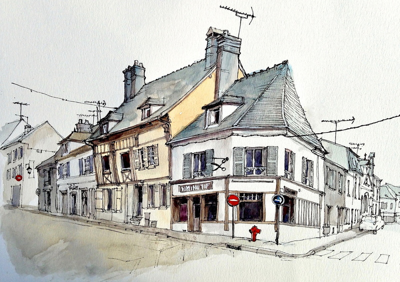 street, crossroads, 1080P, watercolor, figure, the city, home