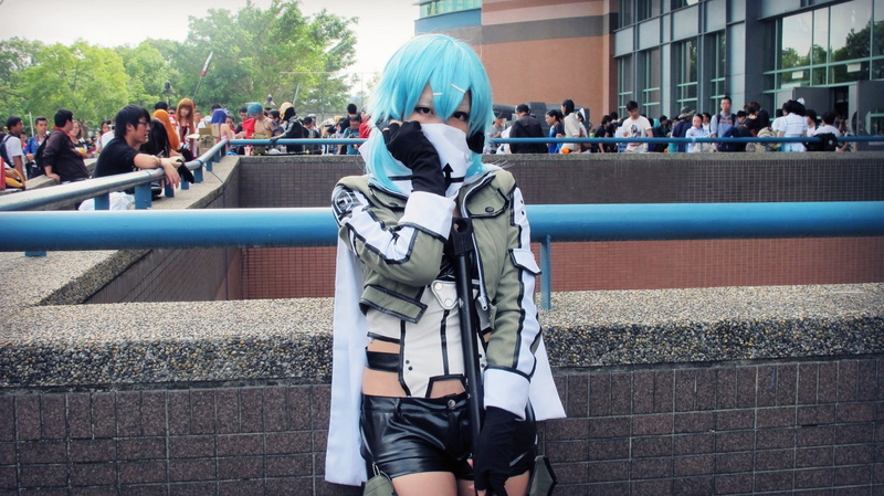 clothing, uniform, city, large group of people, day, spectator, leisure activity, Sword Art Online, girls with guns, architecture, Asada Shino, Gun Gale Online