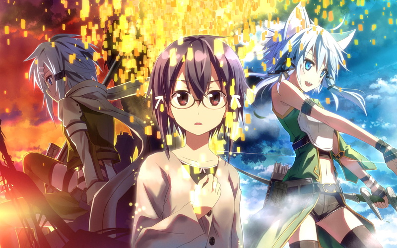 Sword Art Online, cat ears, glasses, 2K, Gun Gale Online, anime girls, manga, anime, blue eyes, blue hair, Asada Shino