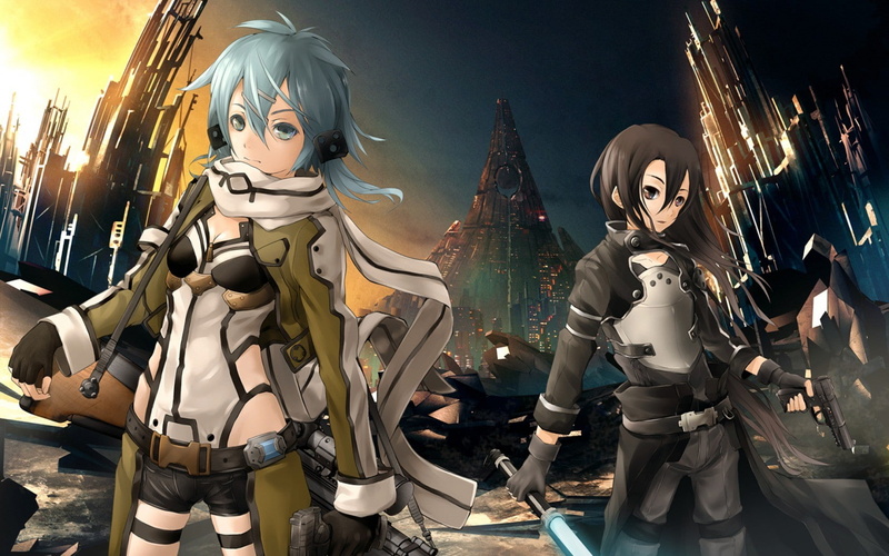 anime girls, Kirigaya Kazuto, Gun Gale Online, anime, Asada Shino, Sword Art Online, 720P