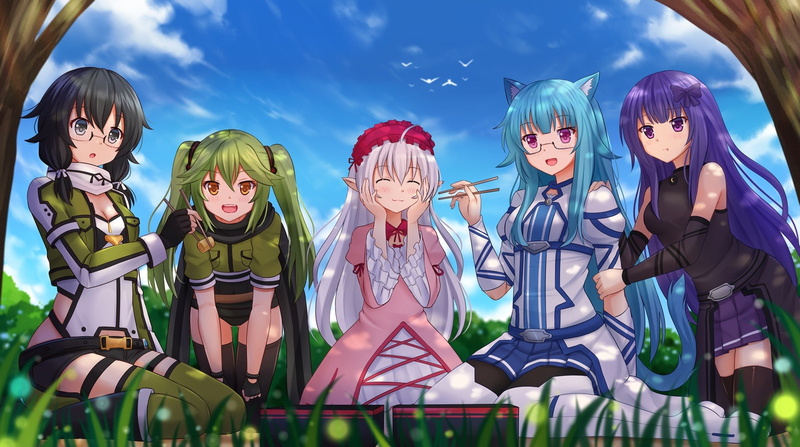 sky, looking at camera, child, women, portrait, leisure activity, cat girl, nature, group of people, day, anime, Asada Shino, standing, lifestyles, 1080P