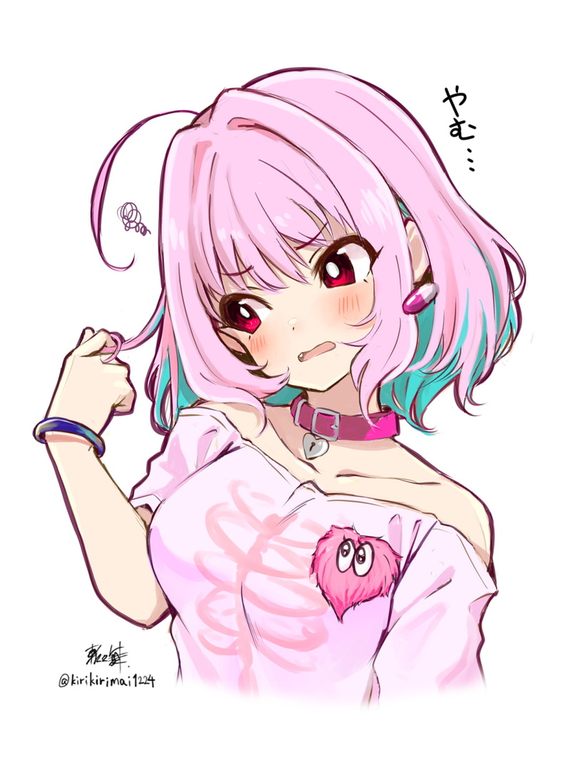anime girls, white background, Riamu Yumemi, pink hair, anime, 720P, simple background, red eyes