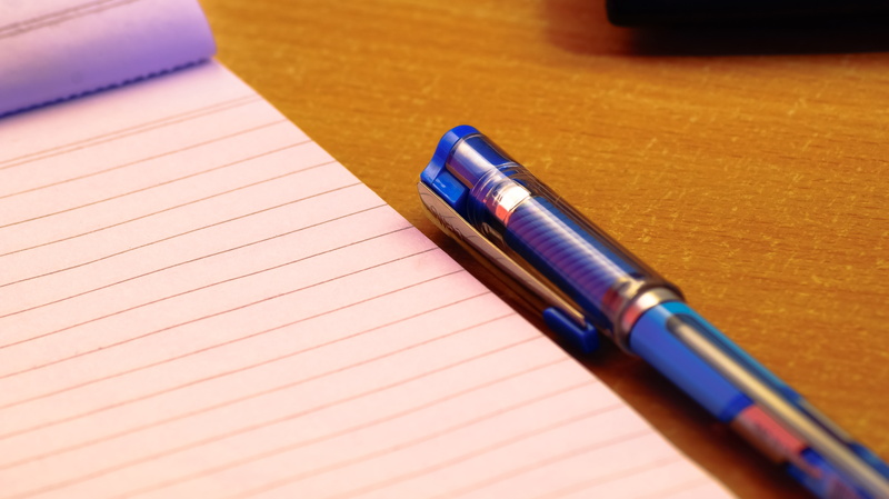 high res, document, table, close-up, blue, 5K, writing instrument, no people, lined paper, indoors, paper, beside, desk, reminder, note pad, ruled, business