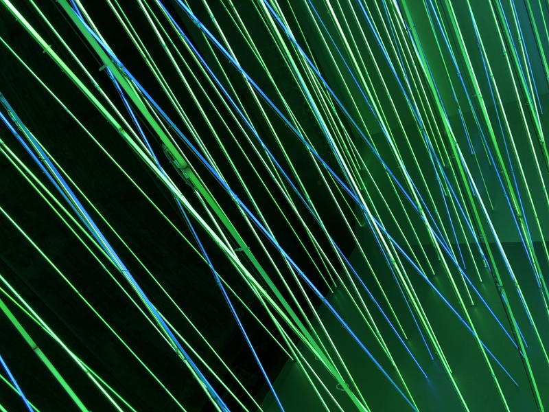 low angle view, stick, green color, pattern, milan, nature, light, palm leaf, neon, design, plant, green, outdoors, line, lot, tree, color, neon green