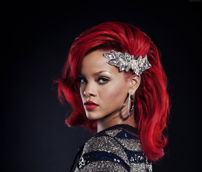 4K, red, Rihanna, 2K, hair, Singer