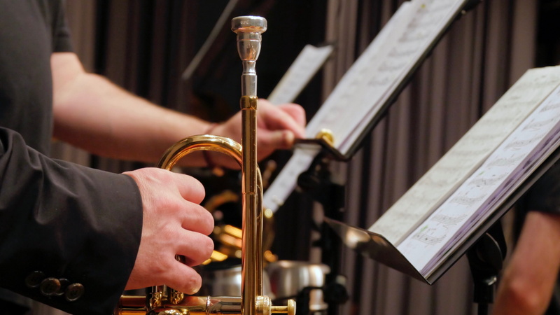 person, artist, human hand, orchestra, performance, hand, trumpet player, 4K, music stand, sheet music, brass, brass instrument, holding, jazz music, paper