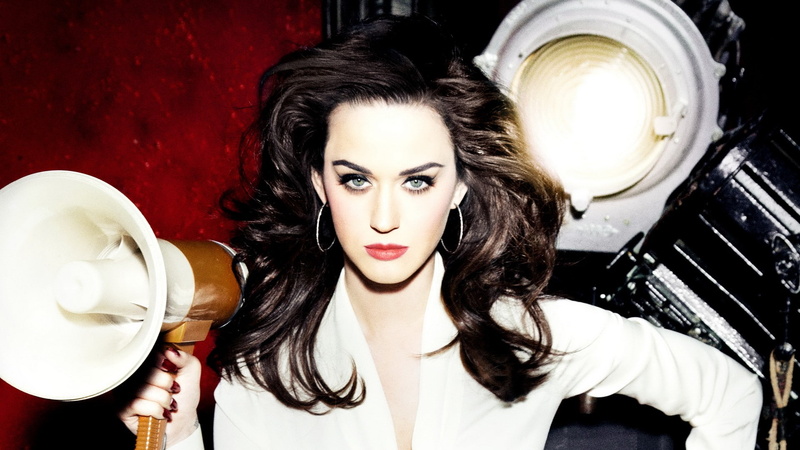 katy, 1080P, perry, megaphone, face, brunette