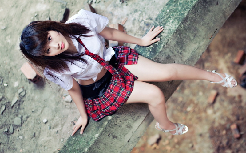 1080P, tie, sitting, photography, x, skirts, art, asians, hd, vietnam, women, schoolgirls, bokeh, abstract