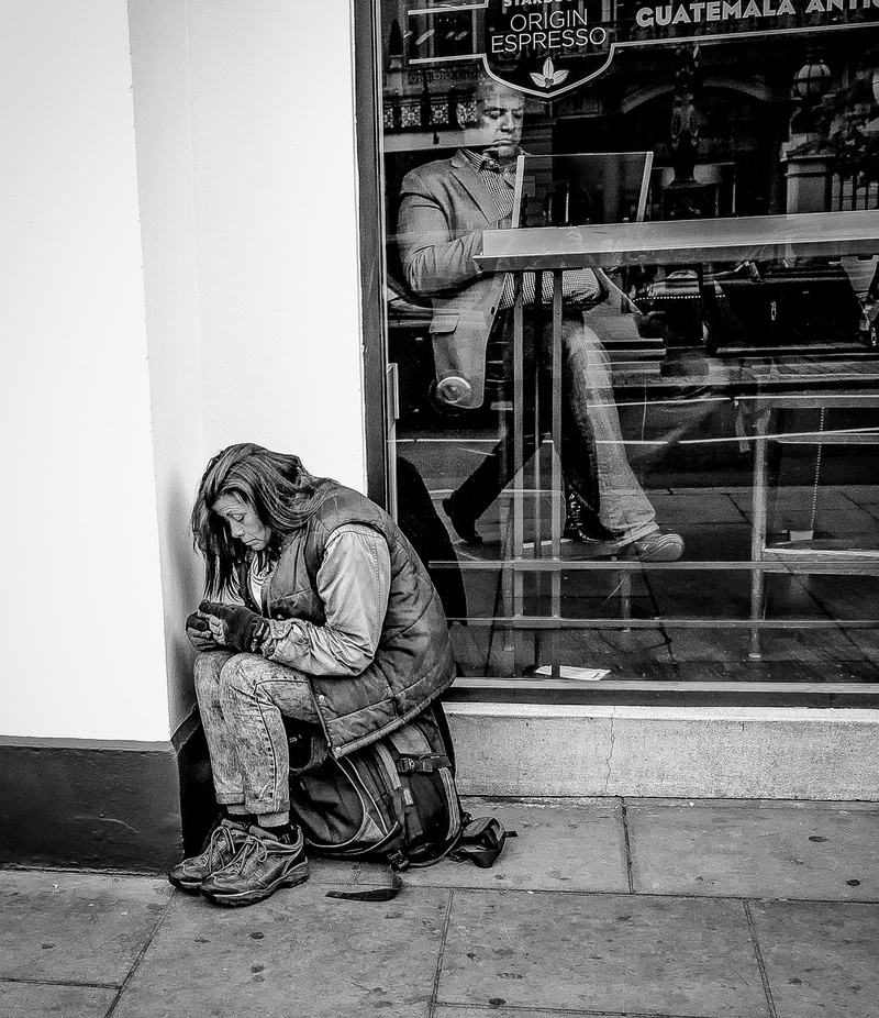 built structure, city, 1080P, day, sitting, them and us, choice, footpath, window, them, occupation, people, men, front view, social issues, full length