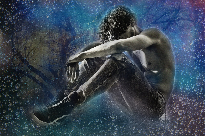 4K, hairstyle, guy, man, adult, sadness, water, sitting, mystic, fantasy, swimming, loneliness, lifestyles, beauty, separation, leisure activity, denim