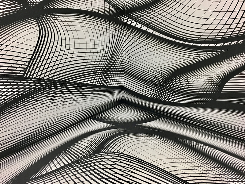  repetition, backgrounds, abstract, day, black and white, geometric, sunlight, line, indoors, gray, built structure, intertwined, monochrome