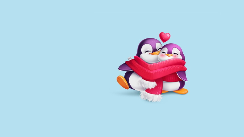 scarf, holiday, Valentines Day, childrens, pair, Valentine, penguin, art, mood, minimalism, 1080P, Both The Op