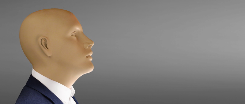 black background, portrait, business person, human head, human body part, side view, profile view, contemplation, doll, headshot, body part, studio shot