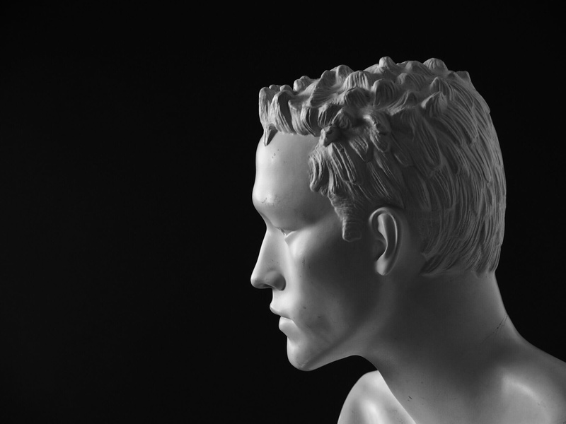 mind, head, portrait, men, black background, man, human hair, human face, hair, human body part, close-up, studio shot, hairstyle, statue, plastic, body part