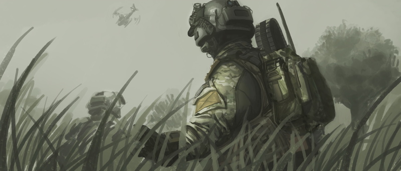 helicopter, art, Call of Duty, helmet, 2K, fighters, grass, backpack, the sky, Black Ops 2, figure