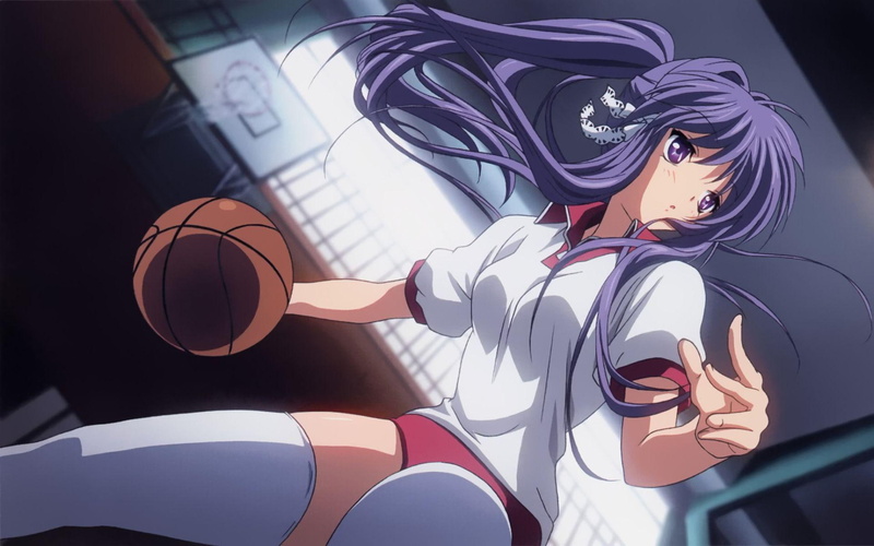 kyou, fujibayashi kyou, women, haired, red, jersey, shirt, anime, s, purple, fujibayashi, wearing, 1080P, clannad, 1920x1200, white