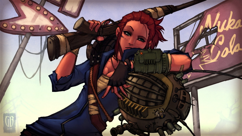 boy, Short Hair, Rifles, Fallout: New Vegas, Fallout, 4K, cleavage, redhead, robot, pip