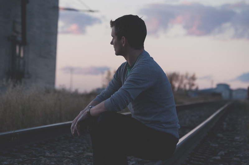blue, looking, young adult, alone, viewpoint, profile view, casual clothing, silver, time Of Day, person, image Type, train track, way, 4K, sky, man, only Men