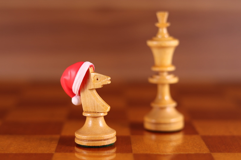 playing field, game, winning, figure, knight - chess piece, santa hat, game board, chess pieces, christmas picture, king - chess piece, indoors, christmas card